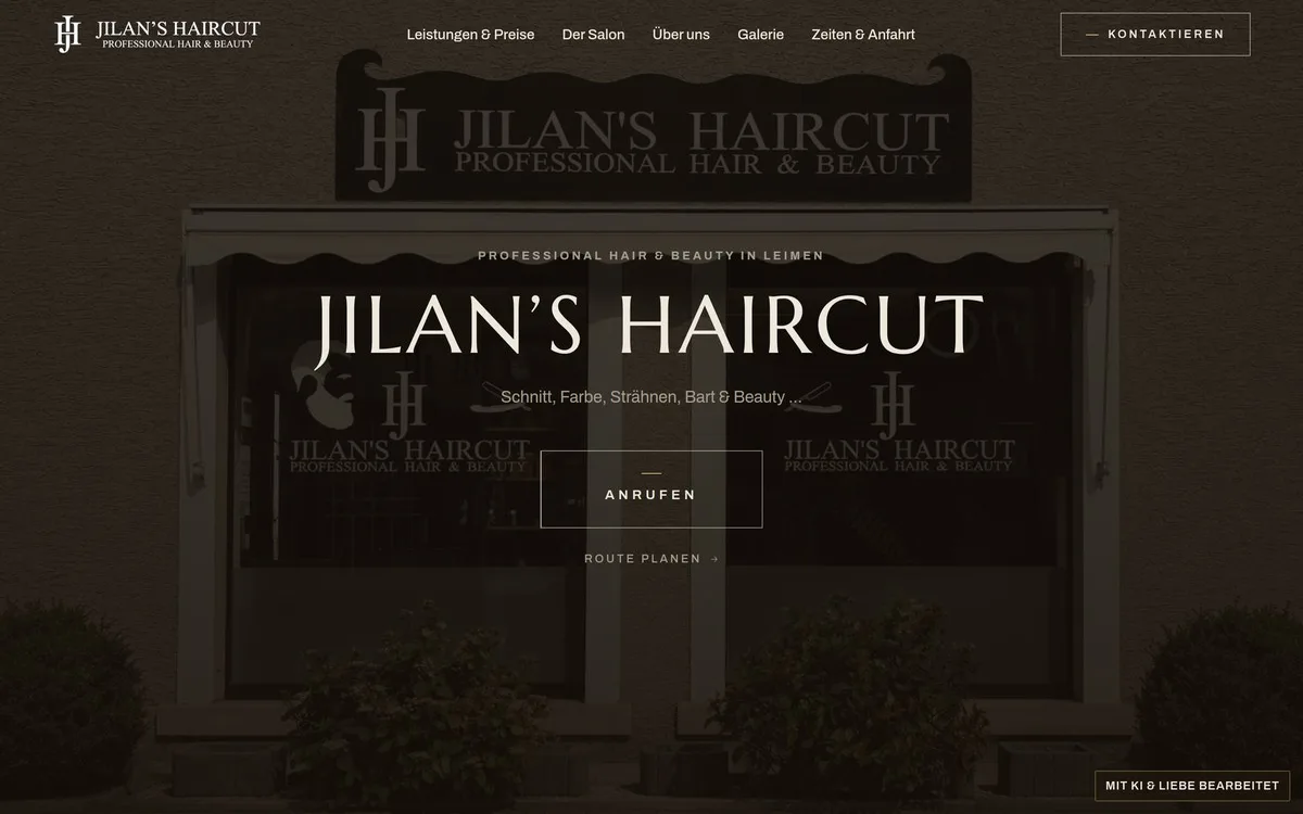 Startseite von Jilan’s Haircut auf dem Desktop