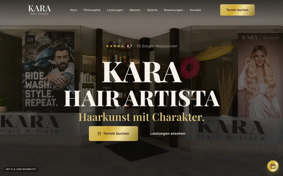 Startseite von KARA HAIR ARTISTA auf dem Desktop